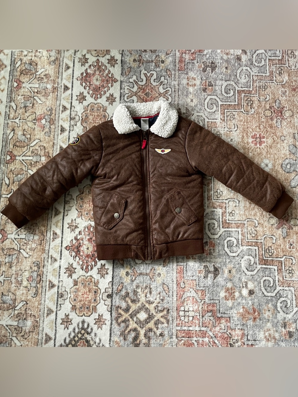 4T Kids Brown Sherpa Collar Aviator Jacket